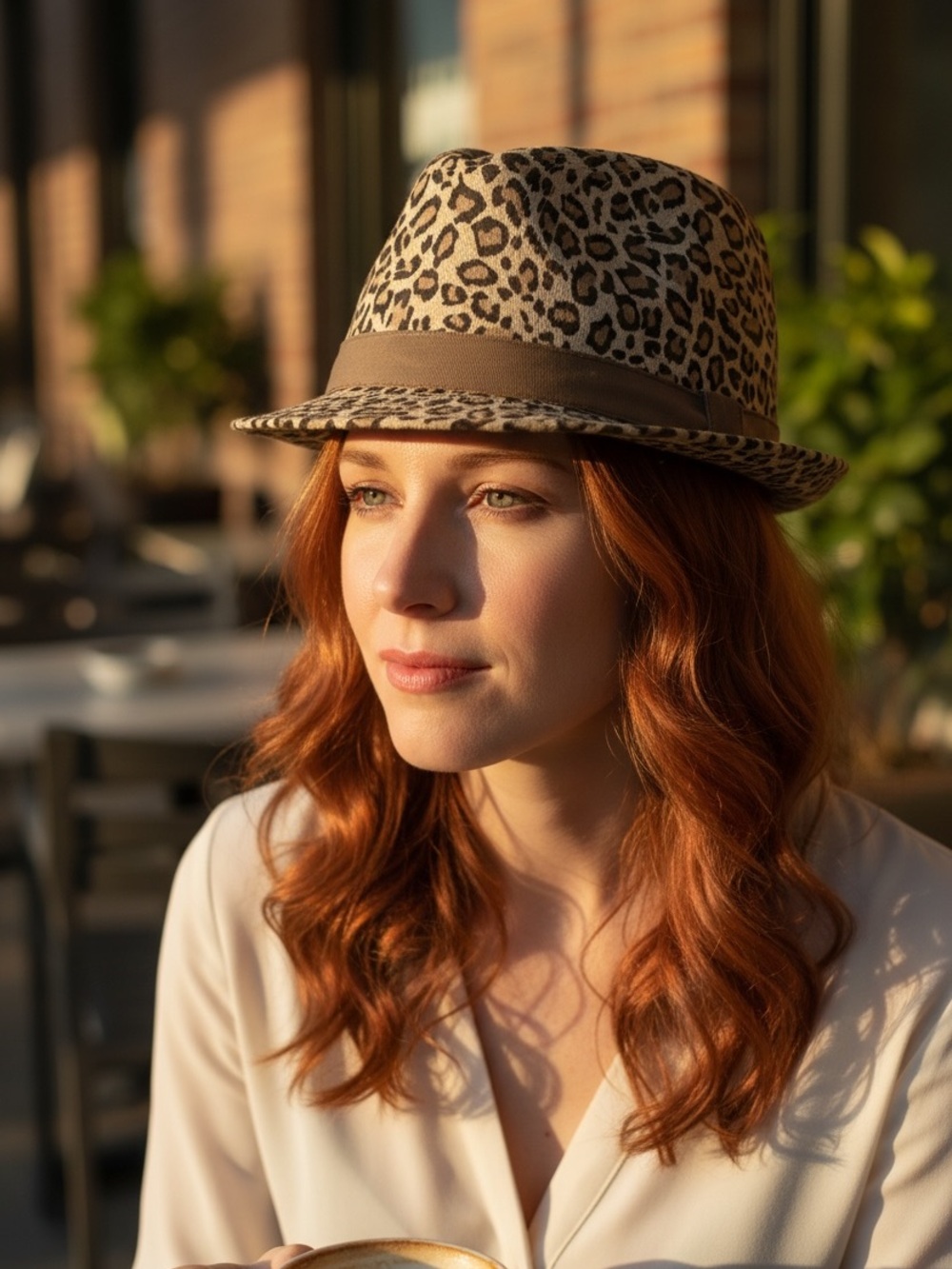 Nicole Marciano Leopard-Pattern Fedora with Brown Band